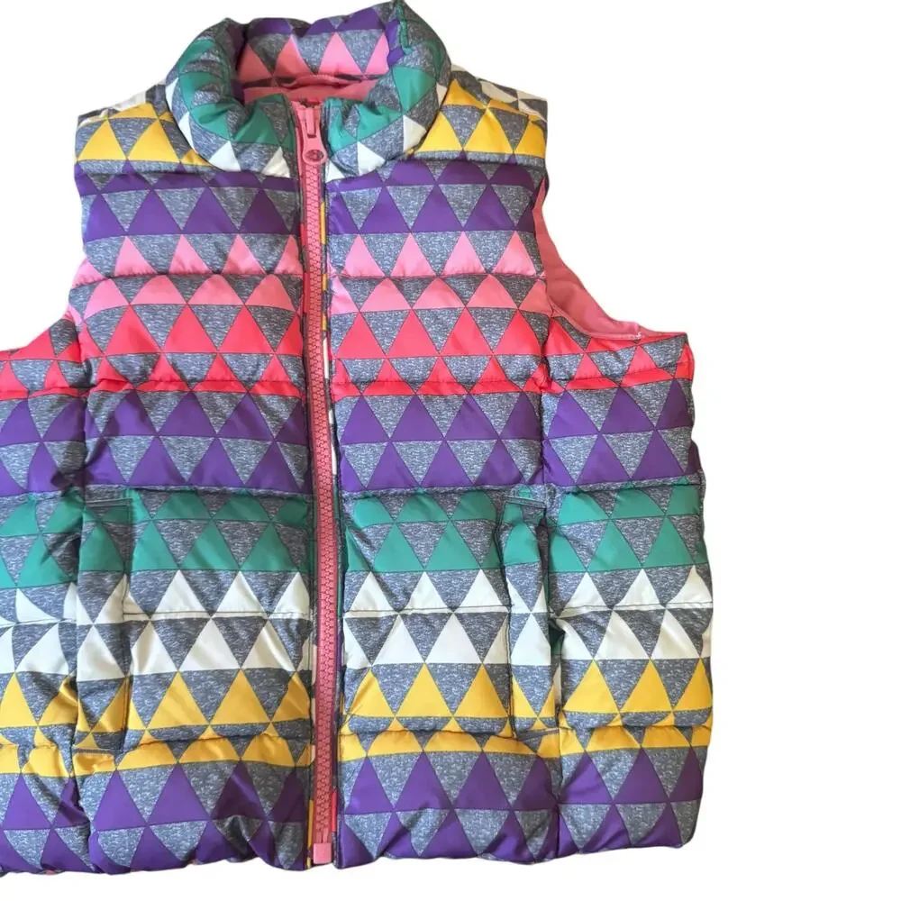 Baby GAP Quilted Puffer Vest Colorful Graphic Pattern Funnel Neck Full 4 Years